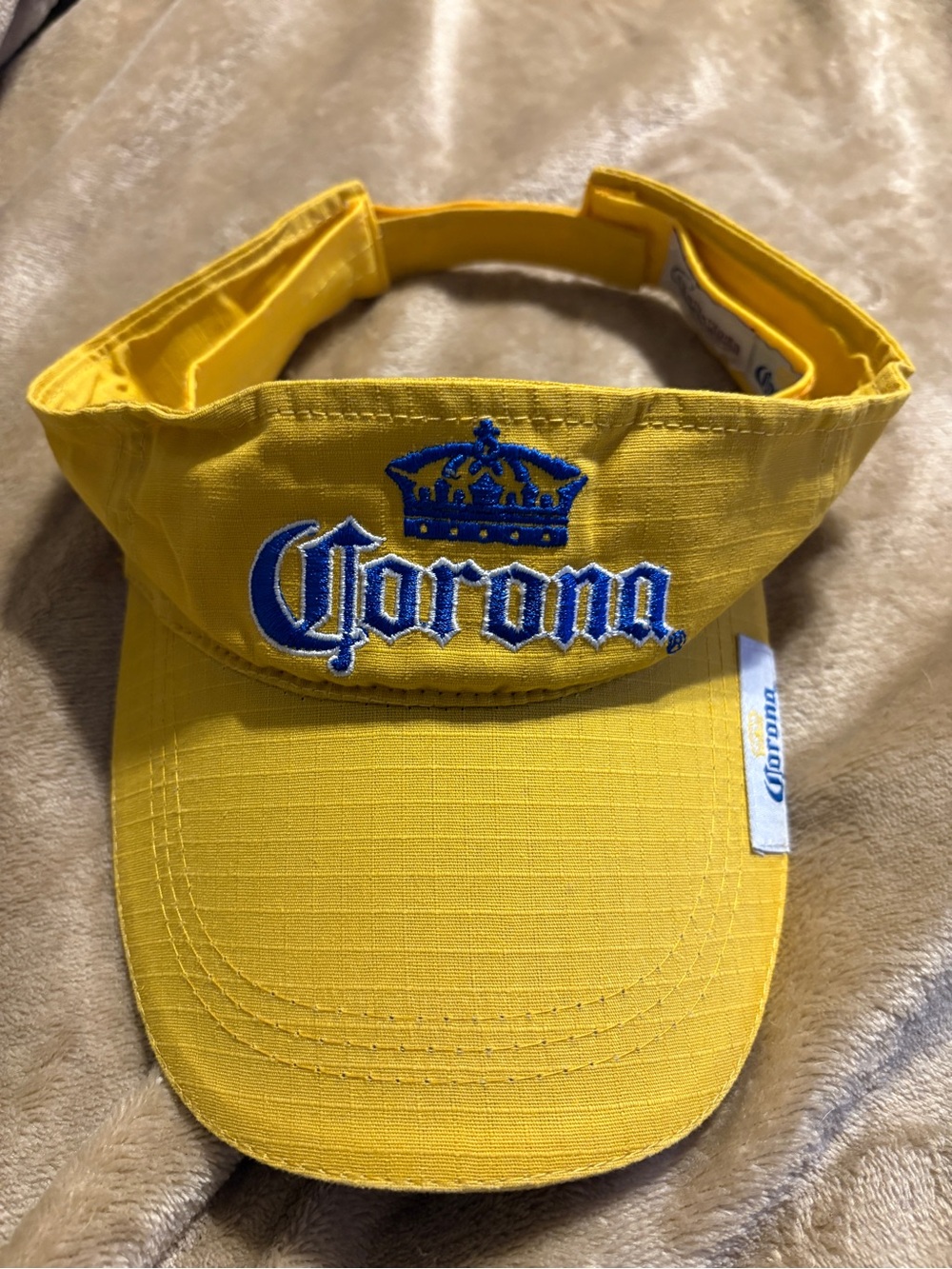 #74 - Corona Embroidered Yellow Visor with Blue Logo